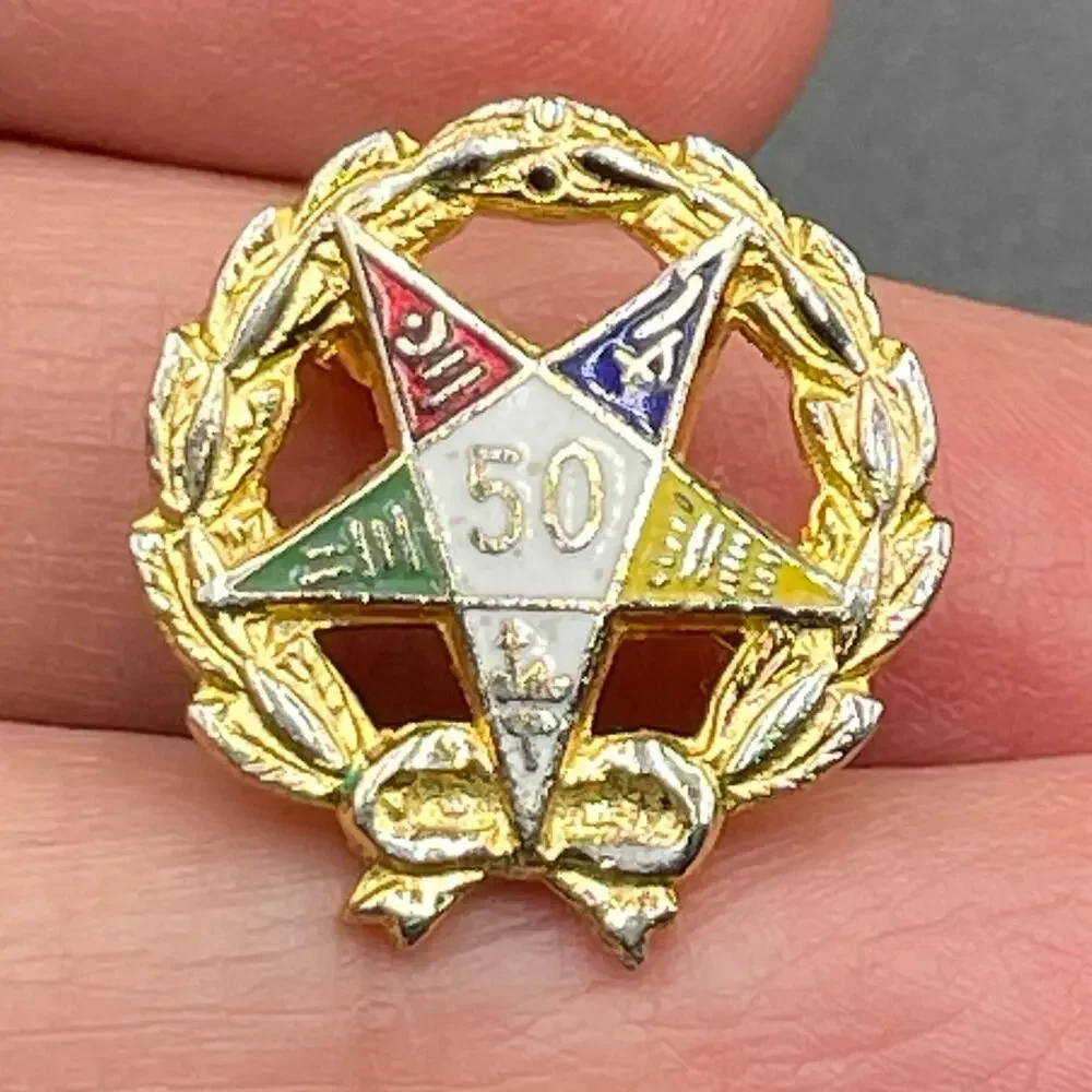 Order of the Eastern Star Lapel Pin 50 Year Member Vtg Gold Tone 1